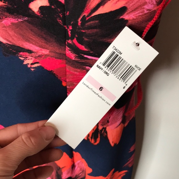 Navy Floral London Times Sz 6 NWT Dress - Picture 3 of 5